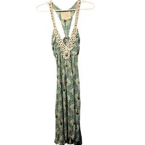 Vintage Y2K Soul Revival twist back crochet beaded peacock dress